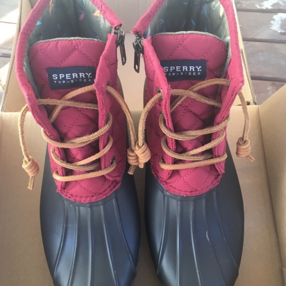 Red Quilted Sperry Duck Boot Waterproof Rain